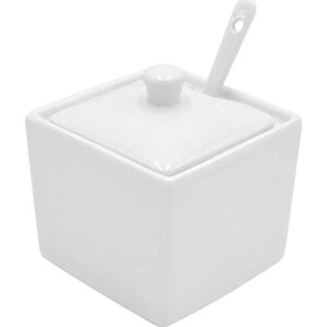 Alpina Cukiernica, cukierniczka porcelanowa, BIAŁA, kwadratowa, pojemnik na cukier z łyżeczką