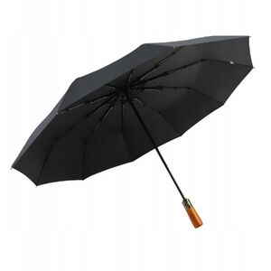 Automatyczny składany parasol z drewnianą rączką 10-ramienny XXL 115 cm czarny