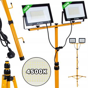 Φωτιστικό LED 2x100W με τηλεσκοπικό τρίποδο κατασκευής και καλώδιο – ουδέτερη λευκή απόχρωση 4500K (1)