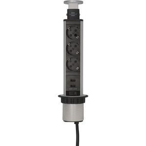 Brennenstuhl Tower Power USB-Charger Desktop Extension Lead 3-way with 2-port USB charger 2m H05VV-F 3G1,5, fully retracts into the desk (1396200013) (BNN1396200013) έως 12 άτοκες Δόσεις