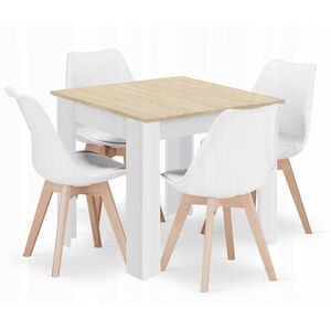 Σετ τετράγωνο τραπέζι 80x80 δρυς sonoma + 4 καρέκλες MARK λευκές