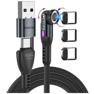 Statik 360 Pro 2.0 - καλώδιο USB-C με προσαρμογέα USB-A και τρία εναλλάξιμα μαγνητικά βύσματα USB-C, 2m (μαύρο)