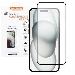 TELTECH PREMIUM SZKŁO 6D IPHONE 15 SZKŁO PROFILOWANE HARTOWANE FULL COVER CZARNA RAMKA