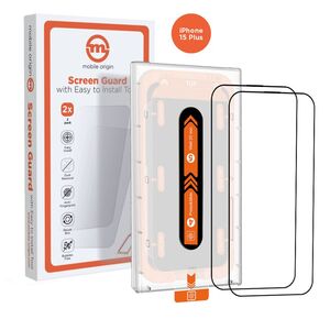 MOBILE ORIGIN Προστατευτικό Οθόνης Πορτοκαλί iPhone 15 Plus με εύχρηστο εφαρμοστή, 2τμχ.