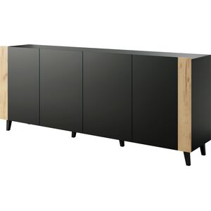 Cama Meble Komoda FARO 200x42x82 czarny mat + dąb craft