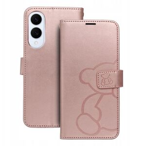 Θήκη MEZZO Book για SAMSUNG S25 Edge αρκουδάκι ροζ χρυσό