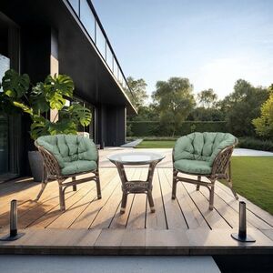 FURNIT SET OUT BROW/GRE ARMCHAIR/TABLE