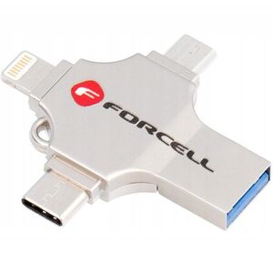 Pendrive 64GB USB 3.2 Gen 1 (USB A / USB C / Lightning / Micro USB) Forcell F-Data Metal Quad srebrny