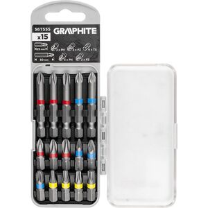 Zestaw bitów PH2x2, PH3, PZ2x2 x 50 mm, PH1/2/3, PZ1/2/3, TX10/20/25/30 x 25 mm, 15 szt.