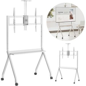 Stand / wózek do TV Maclean, półka na kamerę, na kółkach, 55-100", max. obciążenie 120kg/10kg półka, max. VESA 900x600, biały, M