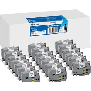 20x G&G Ταινία εκτύπωσης 24mm x 8m μαύρο λευκό συμβατό με Brother TZe-251