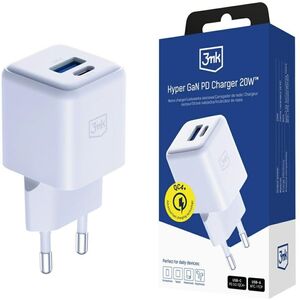 Ładowarka sieciowa 3MK Hyper GaN Charger 20W 1xUSB-A 1XUSB-C PD QC4+ biały