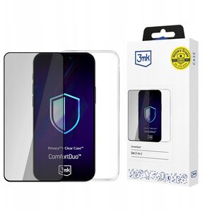 Etui Clear Case + Szkło prywatyzujące 3mk ComfortDuo iPhone 15 Pro