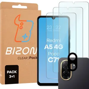 3x szkło na ekran+ szkło na aparat Bizon Glass Clear 2 Pack do Xiaomi Redmi A5 4G / POCO C71 4G