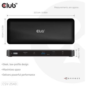 Club3D Dokovací stanice USB-C 14v1, 2xHDMI, 2xDP, 3xUSB-C, 1xUSB-C PD, 2xUSB, 1xRJ45, 1x3.5mm, microSD/SD, černá
