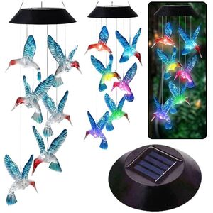 Lampki Solarne Ogrodowe LED Dzwonki Kolibry Niebieskie 70cm