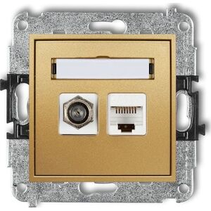 Karlik MINI Gniazdo antenowe typu F (SAT) + gniazda komputerowe 1xRJ45, kat. 5e złoty 29MGFK