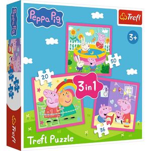 Trefl Puzzle 3w1 Świnka Peppa, Peppa i przyjaciele - łącznie 106 elementów (34873)