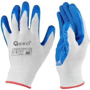 Rękawice ochronne poliestrowe r. 7 /latex biało-niebieskie/ (12/240)