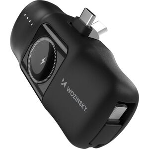 Mini powerbank Wozinsky WF16-YCS 5000mAh 15W USB-C z wbudowanym kablem USB-C i ładowarką do Apple Watch - czarny