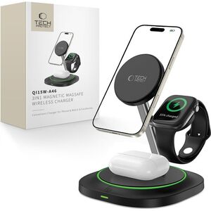 TECH-PROTECT QI15W-A46 3IN1 MAGNETIC MAGSAFE WIRELESS CHARGER BLACK standard
