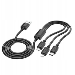 Kabel 3w1 USB A do Lightning / Micro USB / USB C Hoco 2A X74 1 m czarny