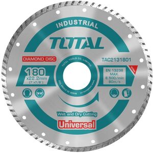 Deimantinis pjovimo diskas TOTAL, Turbo, sausam, slapiam pjovimui, 180x22 mm, segmento plotis 10 mm,