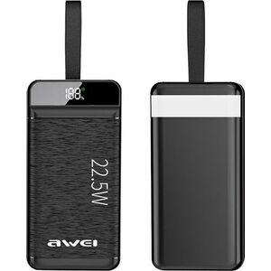 Powerbank Awei AWEI PowerBank P141K 40000mAh 22.5W czarny/black 3xUSB/PD/Lightning wyświetlacz + lampka LED
