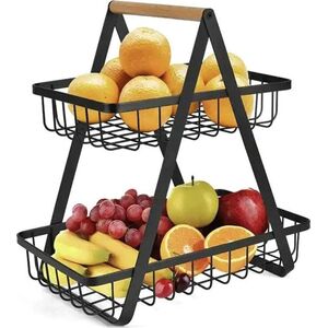 Aptel Dekoracyjny Kosz na Owoce i Warzywa Dwupoziomowy Koszyk 32cm czarny DA78