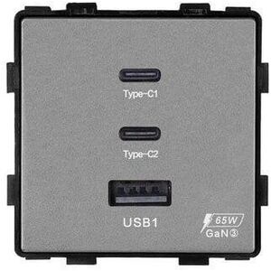 Ταχεία φόρτιση πρίζα Feelspot με USB+C+C συνδέσεις, 65W, γκρι