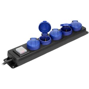 Przedłużacz warsztatowy bryzgoszczelny z wyłącznikiem, 5 gniazd 2P+Z, IP44, schuko przewód gumowy, H05RR-F 3x1,5mm2, długość 3m