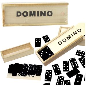 Gra Logiczna Rodzinna Domino 32 Płytki Drewniane Czarne LEAN TOYS