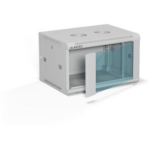 Szafa wisząca 19" 6U 600x450, drzwi szklane jednoskrzydłowe, tył osłona pełna demontowalna, osłony boczne pełne demontowalne zamykane na klucz, 4 belki, kolor szary, do samodzielnego montażu - Flat Pack, ALANTEC