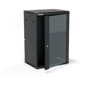 Szafa wisząca 19" 18U 600x450, drzwi szklane jednoskrzydłowe, tył osłona pełna demontowalna, osłony boczne pełne demontowalne zamykane na klucz, 4 belki, kolor czarny, ALANTEC