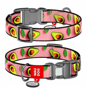 Collar WauDog Nylon Obroża nylonowa z QR-paszportem, plastikowy fastex, wzór AWOKADO NA RÓŻU, M 20mm/28-40cm