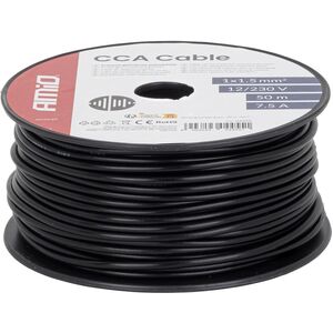Przewód jednożyłowy czarny cca 1x1.5mm2 50m 7.5a 12/230v amio-04455