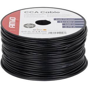 Przewód jednożyłowy czarny cable cca 1x0.75mm2 100m 3.75a 12/230v amio-04453