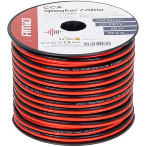 Przewód głośnikowy dwużyłowy cca 2x2.5mm2 50m 12.5a amio-04460