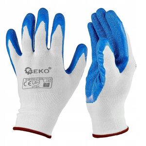 Rękawice ochronne poliestrowe r. 11 /latex biało-niebieskie/ (12/240)