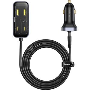 Ładowarka samochodowa Baseus BackseatPal L1 110W 3 x USB-A + 3 x USB-C z przedłużaczem 1,5 m - czarna