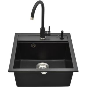 Νιπτήρας από πέτρα 49x51x20 εκ. και σετ μπαταρίας| μαύρο| διανομέας σαπουνιού