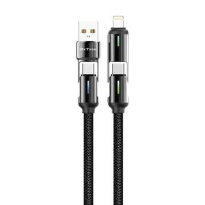 Καλώδιο φόρτισης DeTech DE-55UCI, 4в1 USB-Lightning/Type-C Type-C - Type-C Type-C - Lightning, 1.0m, Black - 40536 έως 12 άτοκες Δόσεις