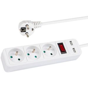 98-780# Przedłużacz sieciowy pr-370wsp/usb 3-gniazda+usb z uziemieniem+wyłącznik 1,5m biały 3x1,5mm