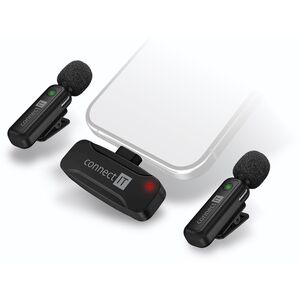 CONNECT IT Mikrofon ClipMic, 2x Bezdrátový Lavalier mikrofón s přijímačem, Lightning konektor, černá