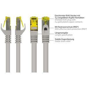 Καλώδιο Patch RJ45 Good Connections με καλώδιο Cat.7 Roh και προστασία κλειδώματος (RNS), S/FTP, PiMF, χωρίς αλογόνα, 600MHz, OFC, γκρι, 40m, Good Connections (8070R-400)