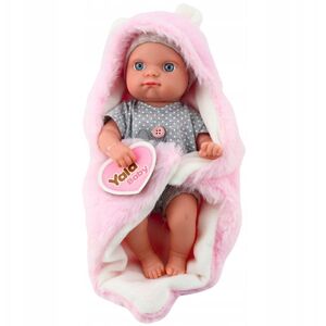Lalka Bobas W Szarej Piżamce Z Kocykiem Króliczkiem Różowy 23cm