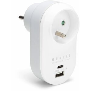 Rozgałęźnik sieciowy pojedynczy + USB-A + USB-C MONTIS MT147 biało-szary