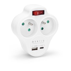 Rozgałęźnik sieciowy podwójny z wyłącznikiem + USB-A + USB-C MONTIS MT144-WH biały