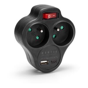 Rozgałęźnik sieciowy podwójny z wyłącznikiem + USB-A + USB-C MONTIS MT144-BK czarny