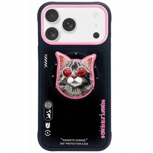 Etui Nimmy Glasses Cool Cat MagSafe do iPhone 17 czarno różowy